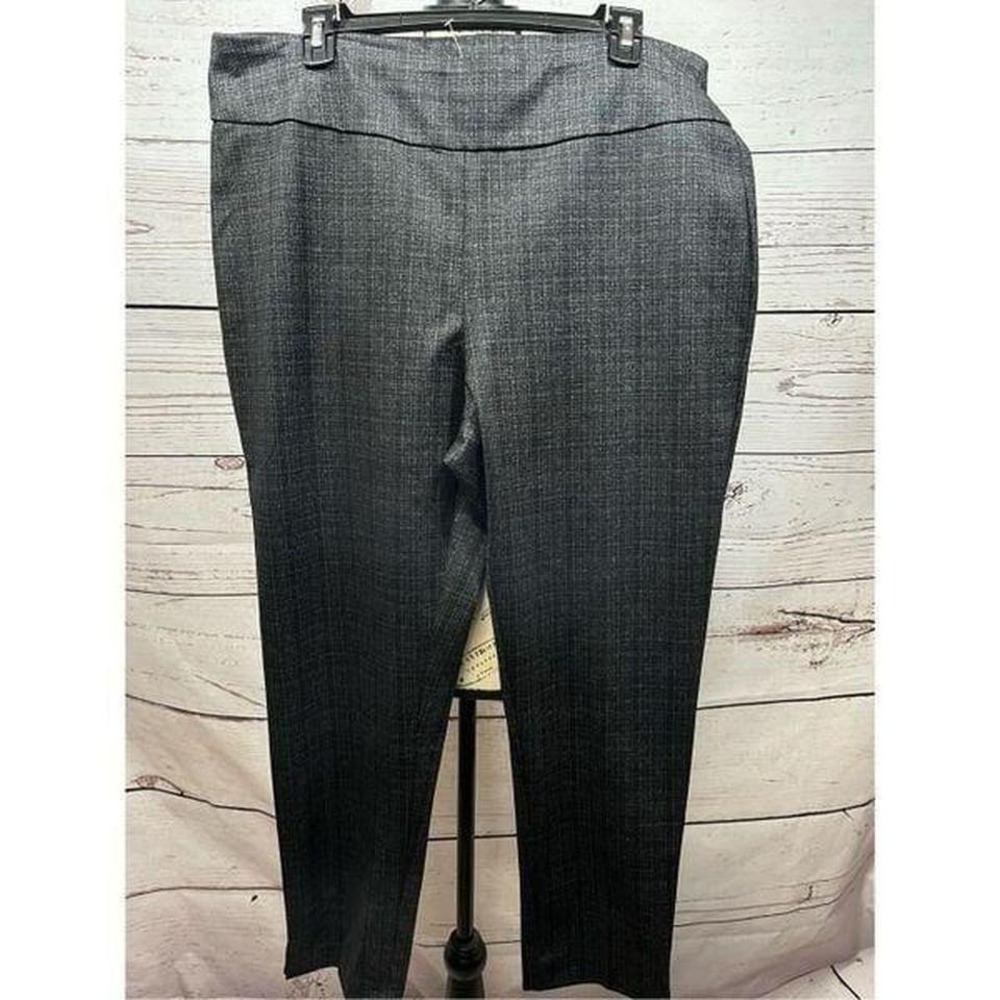 Zac & Rachel Woman Stretch Pants Gray Plaid‎ Straight Leg Elastic Waist 1X